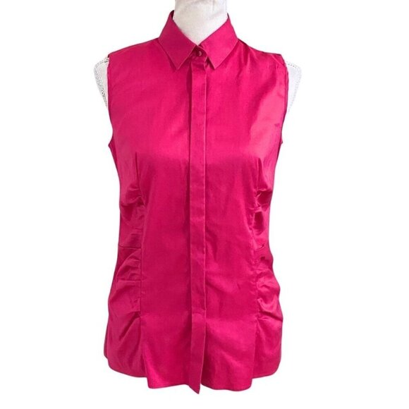 HUGO BOSS BALAINA SLEEVELESS RUCHED BUTTON DOWN BLOUSE - 4 - Picture 1 of 8